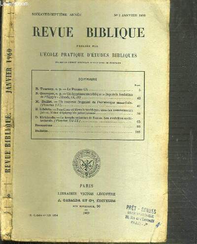 REVUE BIBLIQUE - N1 JANVIER 1960.