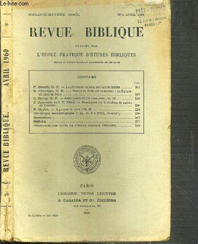 REVUE BIBLIQUE - N2 AVRIL 1960.