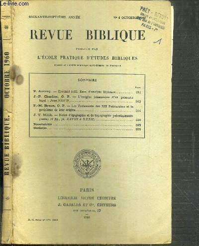 REVUE BIBLIQUE - N4 OCTOBRE 1960.