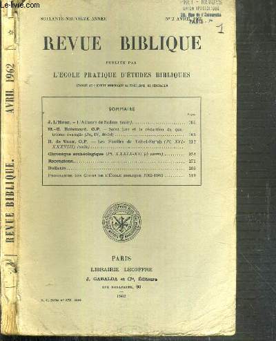REVUE BIBLIQUE - N2 AVRIL 1962