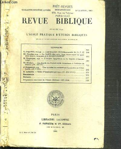 REVUE BIBLIQUE - N2 AVRIL 1963