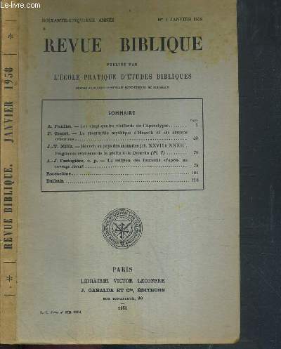 REVUE BIBLIQUE - N1 JANVIER 1958