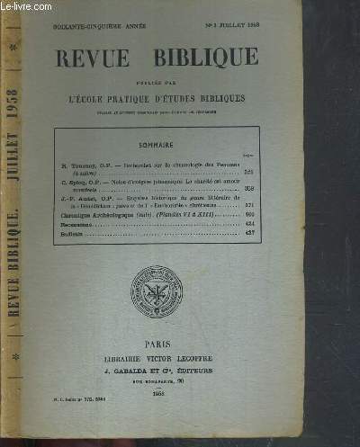 REVUE BIBLIQUE - N 3 JUILLET 1958.