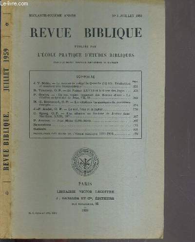 REVUE BIBLIQUE - N3 JUILLET 1959
