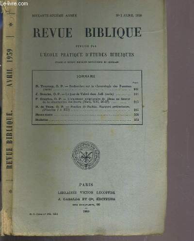 REVUE BIBLIQUE - N2 AVRIL 1959