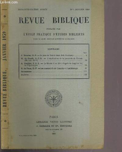 REVUE BIBLIQUE - N1 JANVIER 1959.