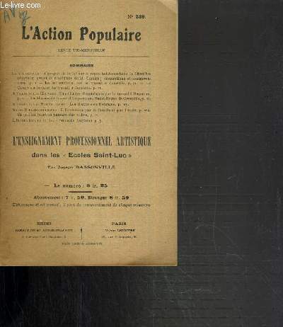 L' ACTION POPULAIRE - N239 - L'ENSEIGNEMENT PROFESSIONNEL ARTISTIQUE DANS LES 