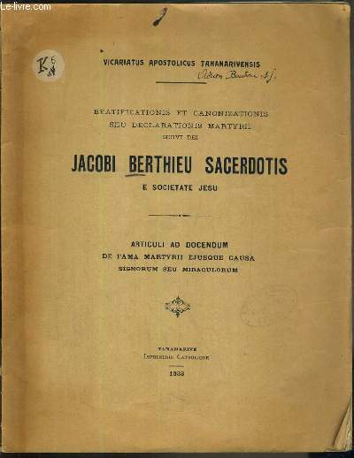 JACOBI BERTHIEU SACERDOTIS E SOCIETATE JESU