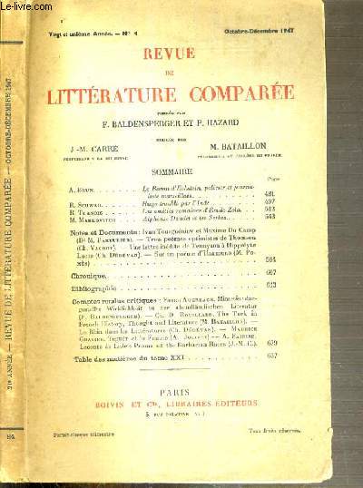 REVUE DE LITTERATURE COMPAREE - N4. OCTOBRE-DECEMBRE 1974