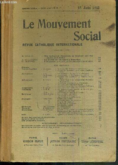 LE MOUVEMENT SOCIAL - REVUE CATHOLIQUE INTERNATIONALE - XXXVIIe ANNEE - 15 JUIN 1912