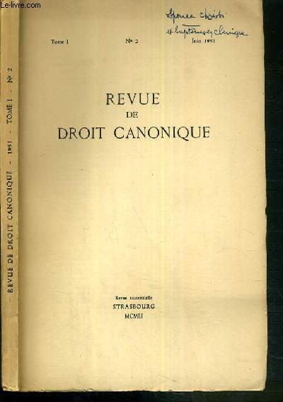 REVUE DE DROIT CANONIQUE - TOME I - N 2 - JUIN 1951