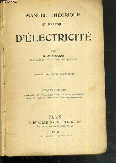 MANUEL THEORIQUE ET PRATIQUE D'ELECTRICITE - 5me EDITION.