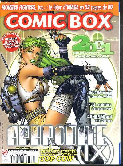 COMIC BOX - N 30 - DECEMBRE 2000 + MONSTER FIGHTERS INC., LE LIVRE NOIR / 2001 preview, le hero du mois, le futur des comics en detail.., JOE CASEY evoque le futur des X-men, HULK: mutations d'un geant vert, CLIFFHANGER perd Battle Chasers....