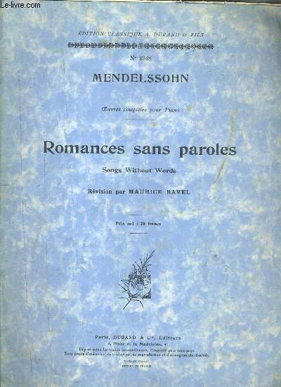 ROMANCES SANS PAROLES - OEUVRES COMPLETE POUR PIANO - N 9348