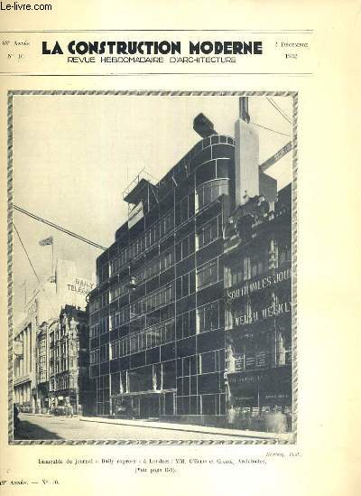 LA CONSTRUCTION MODERNE - 48e VOLUME (1932-1933) - FASCICULE N°10 - LA MAISON DE LA MUTUALITE A PARIS, plans des etages, plans des sous-sols et du rez-de-chaussée, le 