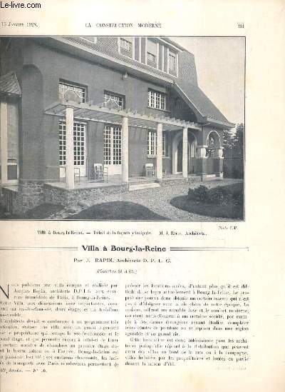 LA CONSTRUCTION MODERNE - 43e VOLUME (1927-1928) - FASCICULE N16 - VILLA A BOURG-LA-REINE, sous-sol, RDC, 1er etage, 2me etage, facade principale, facade laterale droite, facade arriere, detail du porche, le proces historique Chambiges-Boccador..