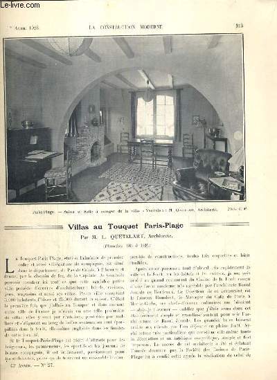 LA CONSTRUCTION MODERNE - 43e VOLUME (1927-1928) - FASCICULE N27 - VILLAS AU TOUQUET PARIS-PLAGE, villa 