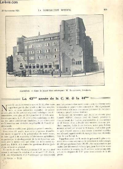 LA CONSTRUCTION MODERNE - 43e VOLUME (1927-1928) - FASCICULE N53 - AMSTERDAM, home de jeunes filles catholique, batiment pour le service dans un polder: travaux publics d'Amsterdam, villa 