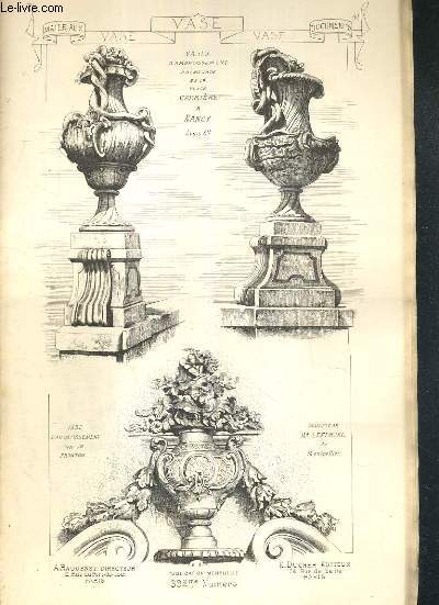 N332 - VASE - VASE - VASE - vases d'amortissement promenade de la place carriere  Nancy, chateau de st-germain-en-laye, vase antique en marbre blanc, vase florentin en bronze au Kensington-museum de Londres, vase antique en marbre muse du vatican Rome.