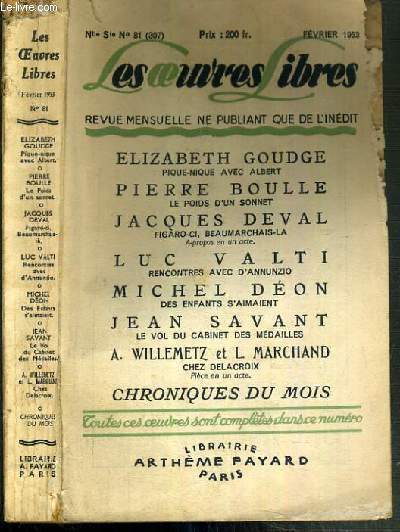 LES OEUVRES LIBRES - N81 (307) - FEVRIER 1953