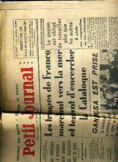 LE PETIT JOURNAL - N27471 - DIMANCHE 3 AVRIL 1938