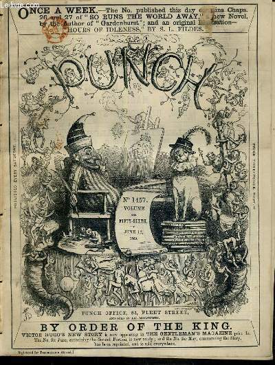 PUNCH OR THE LONDON CHARIVARI - N1457 - VOLUME THE FIFTY-SIXTH - JUNE 12, 1869 - aesculapian games, the nobility and the noble animal, a song to the right tune, punch's essence of parliament, the cold shoulder, more happy thoughts..