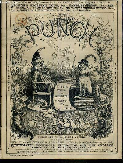 PUNCH OR THE LONDON CHARIVARI - N1478 - VOLUME THE FIFTY-SEVENTH - NOVEMBER 6, 1869 - consequences of the conge d'elire, political holiday tasks, don layardos in madrid, gems from amsterdam, the feather that nearly broke the camel's back, don layardos...