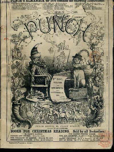 PUNCH OR THE LONDON CHARIVARI - N1485 - VOLUME THE FIFTY-SEVENTH - DECEMBER 25, 1869 - the word of promise to the ear ! - pleasing effect of the same, equal to the occasion, a teacher at sion college, penance for pancras guardians...