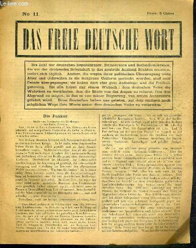 DAS FREIE DEUTSCHE WORT - N11 - TEXTE EXCLUSIVEMENT EN ALLEMAND.