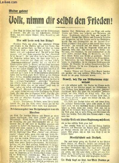 VOLK, NIMM DIR SELBST DEN FRIEDEN ! - TEXTE EXCLUSIVEMENT EN ALLEMAND
