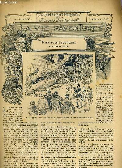 SUPPLEMENT MENSUEL AU JOURNAL DES VOYAGES LA VIE D'AVENTURES - N 34 - 12 OCTOBRE 1913 - SUPPLEMENT AU N 880 - PARIS SOUS L'EPOUVANTE