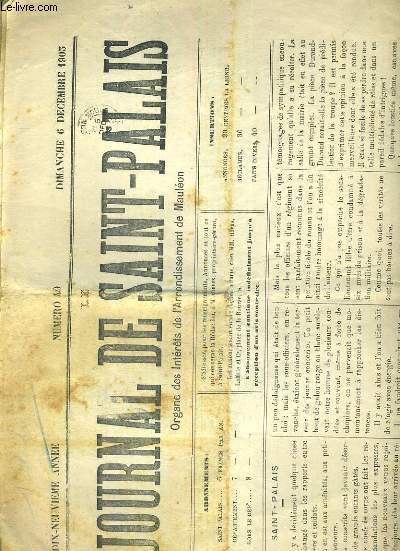 JOURNAL DE SAINT-PALAIS - N49 - DIMANCHE 6 DECEMBRE 1903 - 19eme ANNEE - saint-palais, temps, march de saint-palais, theatre gannel, mauleon, muscudy, la culture de la bettrave sucriere au pays basque et au bearn, formalits douanieres franco-espagnoles