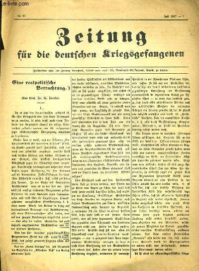 BEITUNG FUR DIE DEUTSCHEN KRIEGSGEFANGENEN - N91 - JULI 1917 - TEXTE EXCLUSIVEMENT EN ALLEMAND.