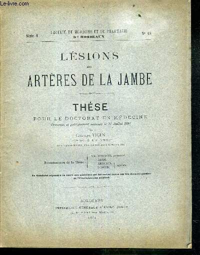 LESIONS DES ARTERES DE LA JAMBE - THESE N18 - POUR LE DOCTORAT EN MEDECINE
