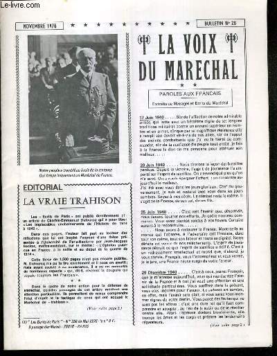 LA VOIX DU MARECHAL - BULLETIN N28 - NOVEMBRE 1976 - paroles aux francais, la vraie trahison, de l'eveque cauchon au procureur Mornet, requisitoire contre le mensonge...