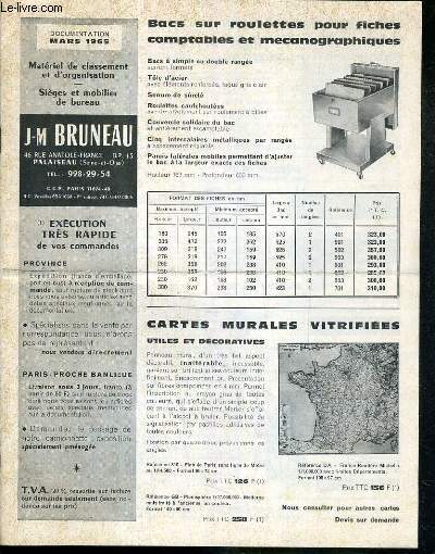 J-M BRUNEAU - DOCUMENT MARS 1965 - BACS SUR ROULETTES POUR FICHES COMPTABLES ET MECANOGRAPHIQUES - PLAQUETTE TARIFAIRE DE L'ETS J-M BRUNEAU