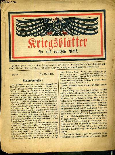 KRIEGSBLATTER FR DAS DEUTSCHE WOLF - N 18 - MAI 1916 / TEXTE EXCLUSIVEMENT EN ALLEMAND