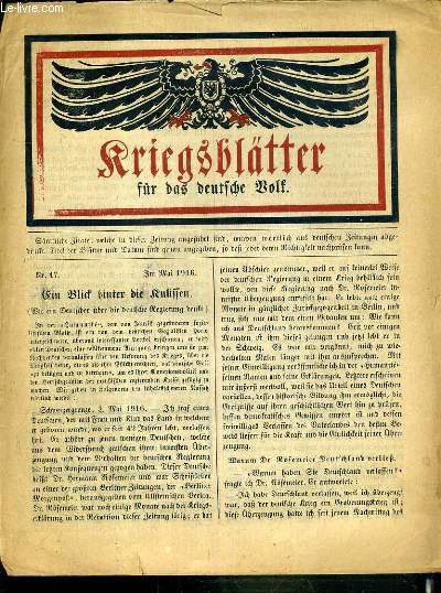 KRIEGSBLATTER FR DAS DEUTSCHE WOLF - N 17 - MAI 1916 / TEXTE EXCLUSIVEMENT EN ALLEMAND