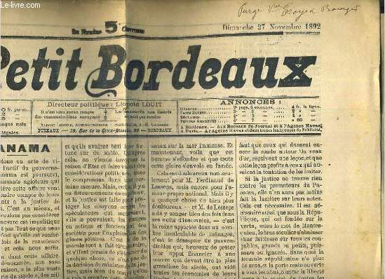 LE PETIT BORDEAUX - N 216 - 8eme ANNEE - DIMANCHE 27 NOVEMBRE 1892 - panama, comptoir des commissions, revue bibliographique, post-scriptum..