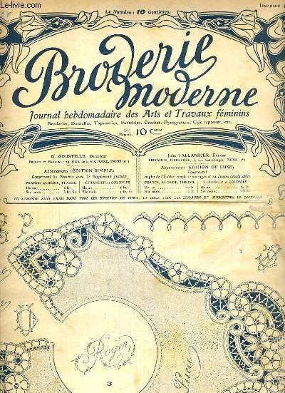 PETIT ECHO DE LA BRODERIE - N 9 - DIMANCHE 4 MARS 1900 - encadrements pour mouchoirs, bavoir, dentelle de Bruges - broderie anglaise et plumetis pour corsage blouse - disposition nouvelle pour taie oreiller, nappe ou napperon - motifs divers brods pour