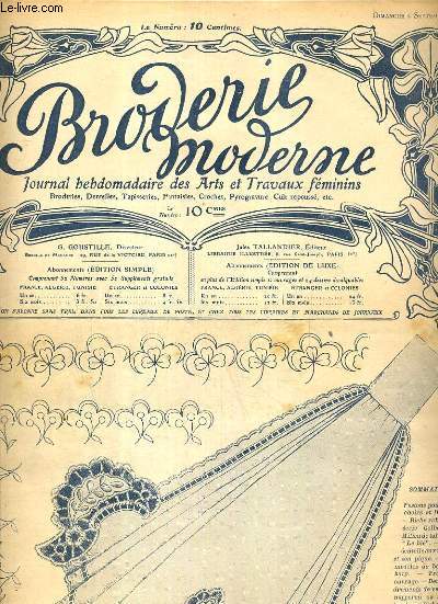 PETIT ECHO DE LA BRODERIE - N 35 - DIMANCHE 2 SEPT. 1906 - festons pour mouchoirs - riche rabat orn de broderie Colbert - dentelle de fuseaux et son piqu - trousse  ouvage en drap perfor.
