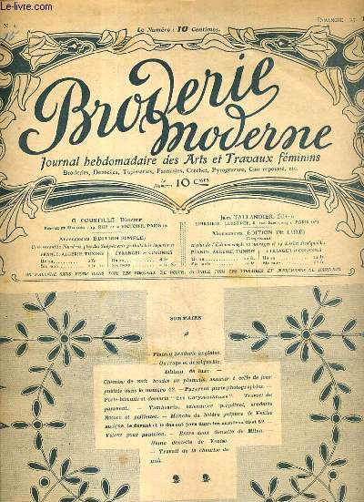 PETIT ECHO DE LA BRODERIE - N 4 - DIMANCHE 27 JANV. 1907 - plateau broderie anglaise - chemise de nuit - travail du paravent - calendrier perpetuel - manche du bolero - dentelle de Venise - devant et dos de la chemise.