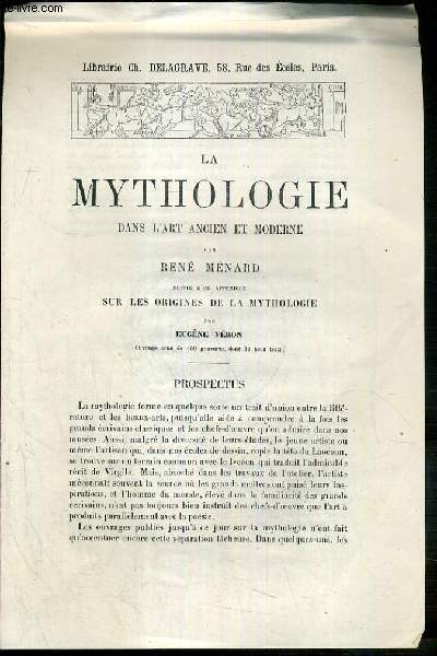 PAGE PUBLICITAIRE DE LA LIBRAIRIE CH. DELAGRAVE POUR PROMOUVOIR: LA MYTHOLOGIE DANS L'ART ANCIEN ET MODERNE DE RENE MENARD