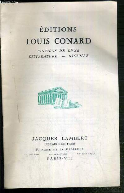 CATALOGUE - EDITIONS LOUIS CONRAD - EDITIONS DE LUXE - LITTERATURE - HISTOIRE