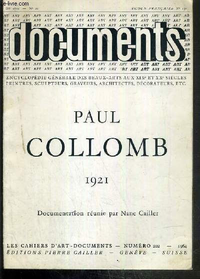 LES CAHIERS D'ART - DOCUMENTS - PAUL COLLOMB 1921 - N202
