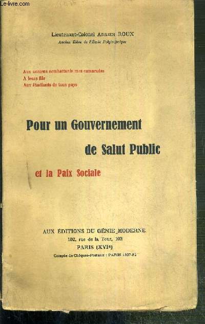 POUR UN GOURVENEMENT DE SALUT PUBLIC ET LA PAIX SOCIALE