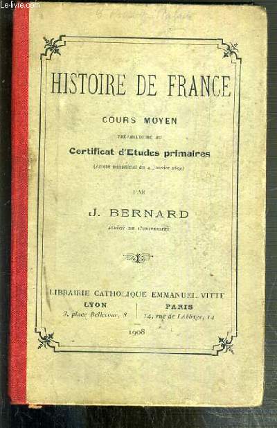 HISTOIRE DE FRANCE - COURS MOYEN PREPARATOIRE AU CERTIFICAT D'ETUDES PRIMAIRES