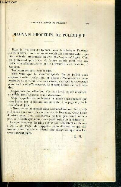 REVUE DU MONDE INVISIBLE - MAUVAIS PROCEDES DE POLEMIQUE + LA LUMIERE CONSIDEREE COMME FLUIDE VITAL, LA VIE DES PLANTES ET DES ANIMAUX + VARIETES, EUSAPIA PALLANDINO A VARSOVIE (1).