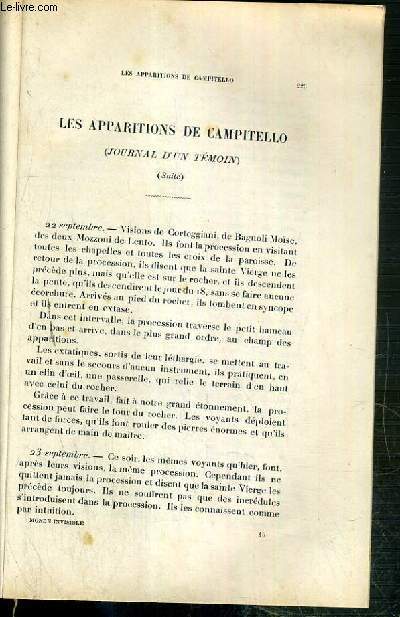 REVUE DU MONDE INVISIBLE - LES APPARITIONS DE CAMPITELLO (JOURNAL D'UN TEMOIN) (suite) + MAISON HANTEE + LA LUMIERE CONSIDEREE COMME FLUIDE VITAL, LA VIE DES PLANTES ET DES ANIMAUX (suite et fin)