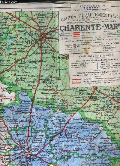 CARTE TARIDE N17 - CARTE DEPLIANTE EN COULEUR DEPARTEMENTALE CHARENTE-MARTIME de dimension: 77.5 x 57.5 cm environs - ECHELLE 1:200 000e.